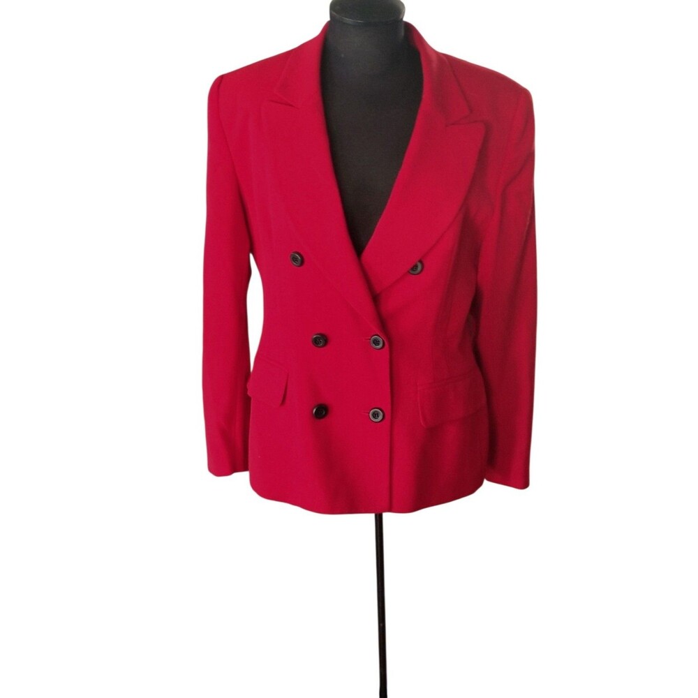 Jones New York Vintage Tomato Red Wool Cinched Waist Blazer Size 12 Women's 59
